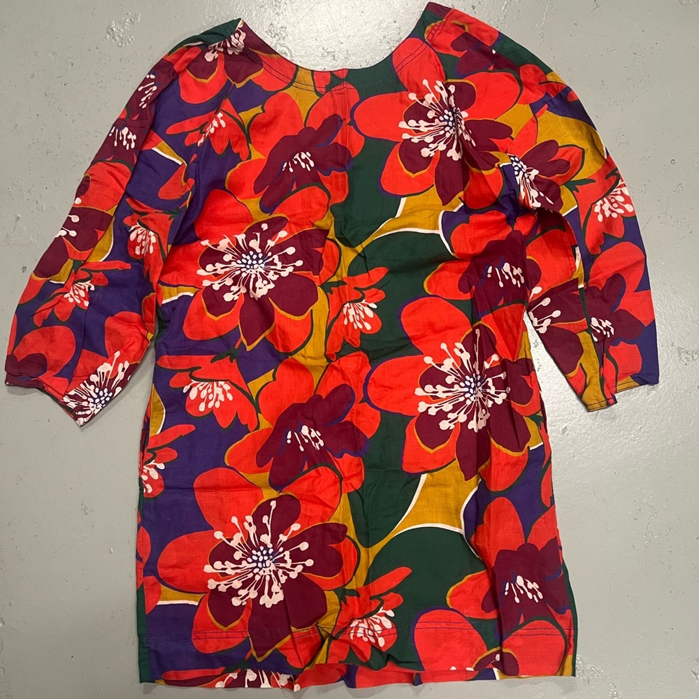 Something Navy Red Floral Tunic with Multicolor Blooms